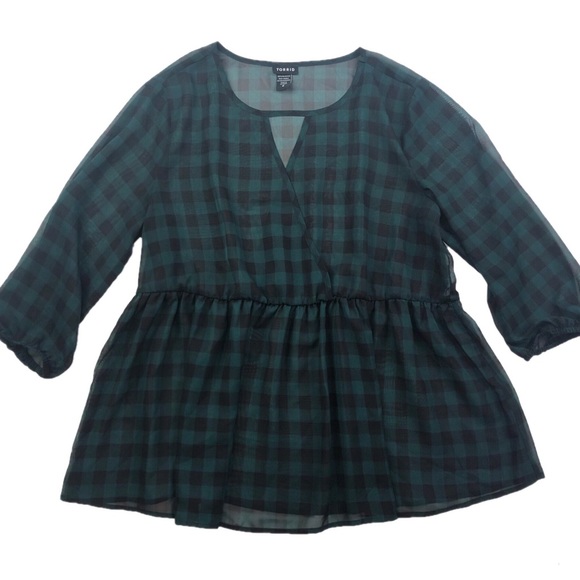 Torrid Gingham Chiffon Surplice Peplum Top J335 - Picture 4 of 8